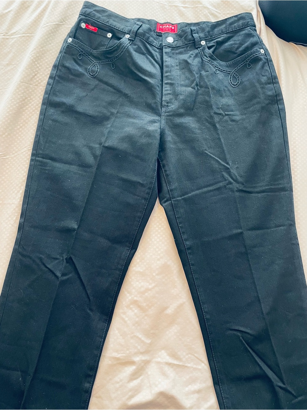 Vintage great pair of jeans by Chaps, Ralph Lauren. Black embroidered pockets.